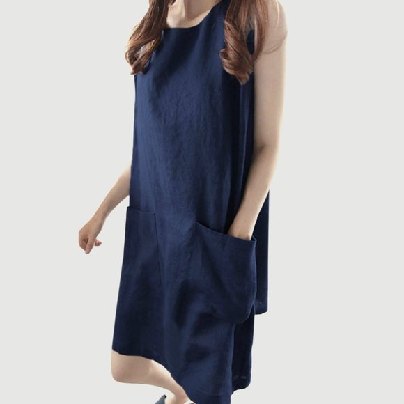 Minimal Dark blue cotton dress with back zip, pockets Marks & Spencer Collection